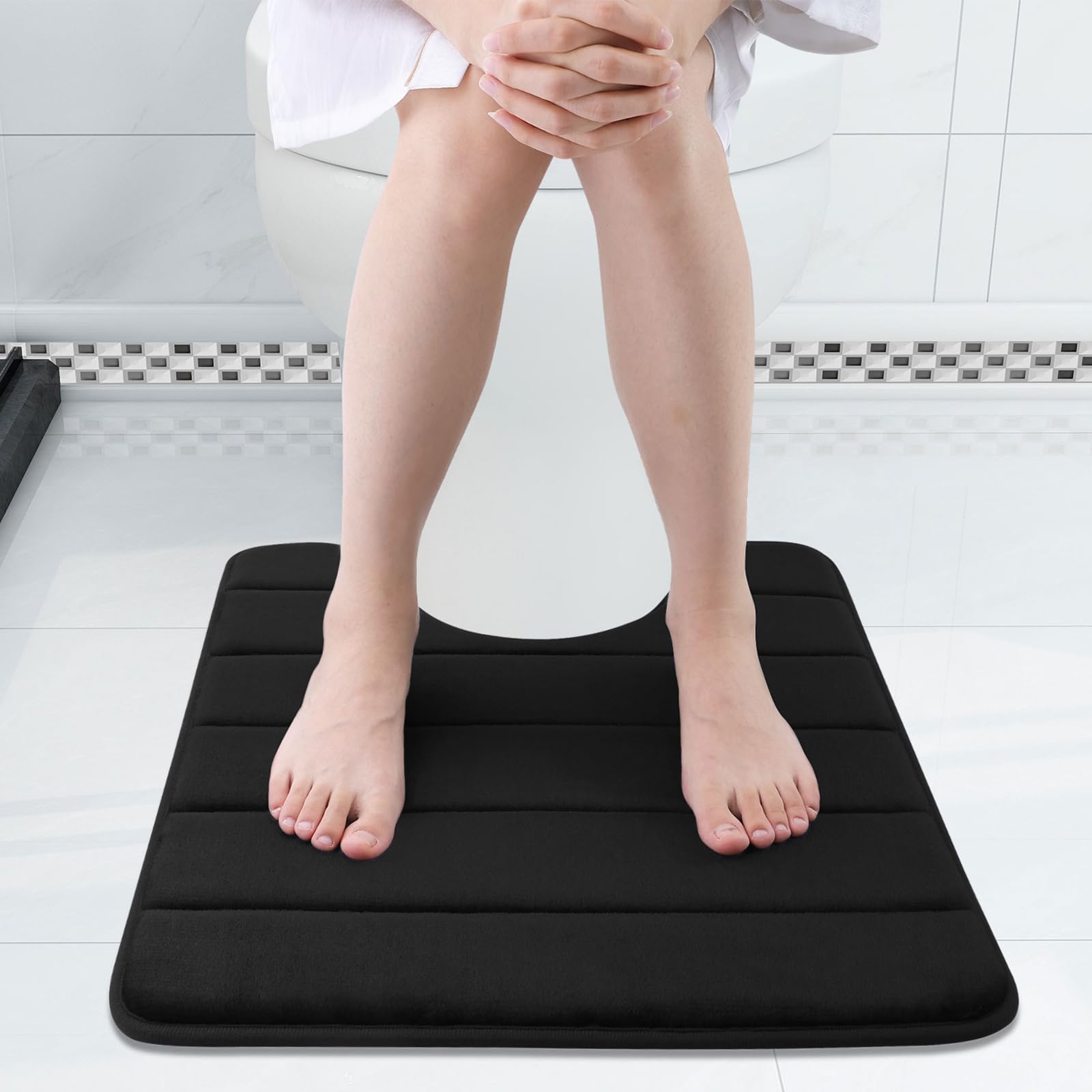 Buganda Memory Foam U-Shaped Contour Toilet Rugs, Non Slip Absorbent Toilet Mat, Thick Soft Washable Bathroom Rugs, Floor Carpet